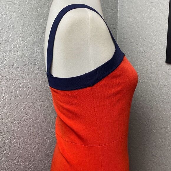 STAUD tomato red/blue straps w/ buttons dress knit S pinup retro - Picture 4 of 13